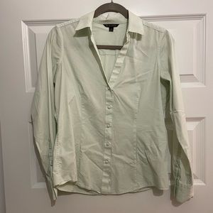 Brooks Brothers Fitted V-neck Green Pinstripe Button Down
